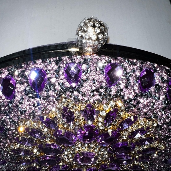 RAMLA Purple Jeweled Clutch with Chain Handbag NWOT - Picture 2 of 9